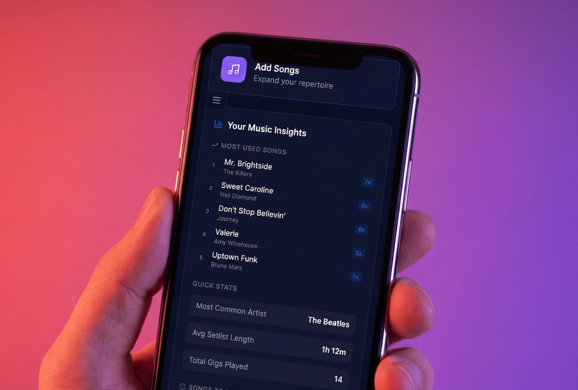 Gig History & Analytics screenshot